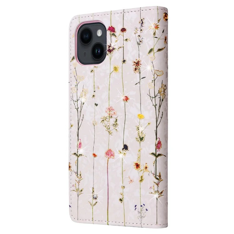 For iPhone 15 Cell Phone Case Lacquered RFID Blocking PU Leather Stand Cover
