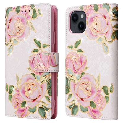 For iPhone 15 Cell Phone Case Lacquered RFID Blocking PU Leather Stand Cover