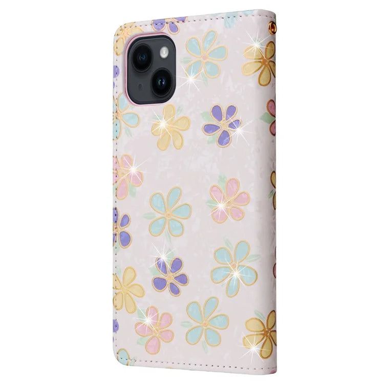 For iPhone 15 Cell Phone Case Lacquered RFID Blocking PU Leather Stand Cover
