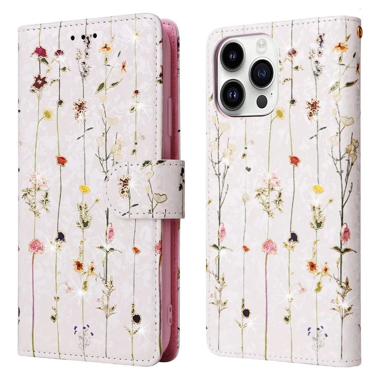 For iPhone 15 Pro Cell Phone Case Lacquered RFID Blocking Leather Flip Cover
