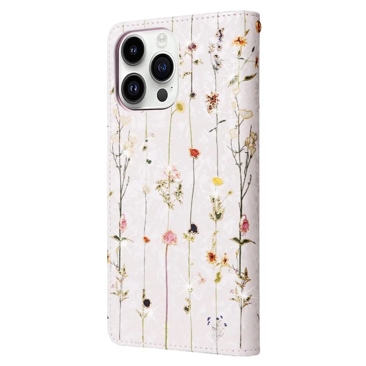 For iPhone 15 Pro Cell Phone Case Lacquered RFID Blocking Leather Flip Cover