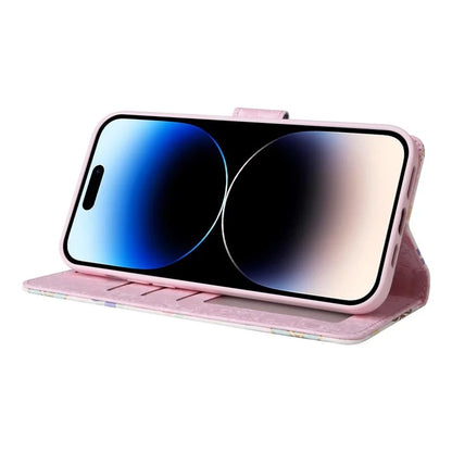 For iPhone 15 Pro Cell Phone Case Lacquered RFID Blocking Leather Flip Cover