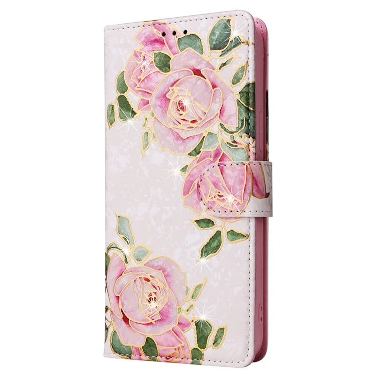 For iPhone 15 Pro Cell Phone Case Lacquered RFID Blocking Leather Flip Cover