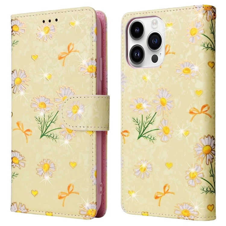 For iPhone 15 Pro Cell Phone Case Lacquered RFID Blocking Leather Flip Cover