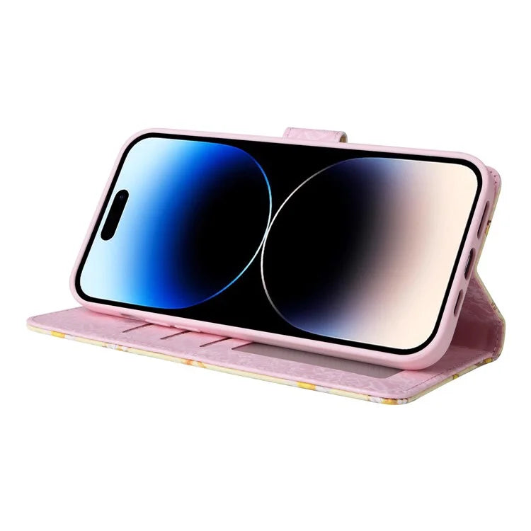 For iPhone 15 Pro Cell Phone Case Lacquered RFID Blocking Leather Flip Cover