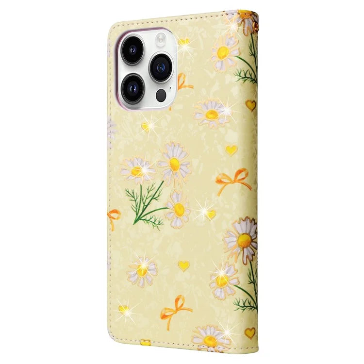 For iPhone 15 Pro Max Lacquered Phone Case RFID Blocking Leather Flip Cover