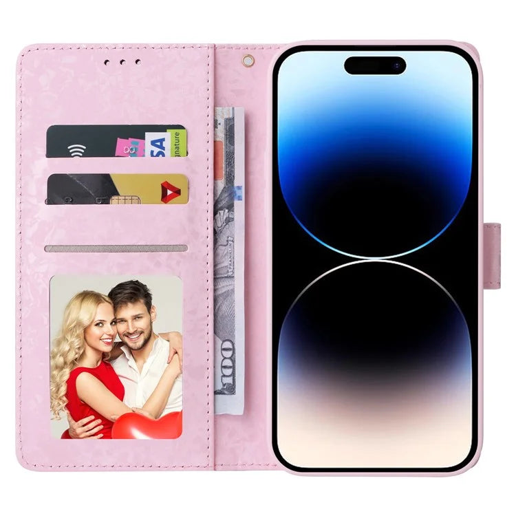 For iPhone 15 Pro Max Lacquered Phone Case RFID Blocking Leather Flip Cover