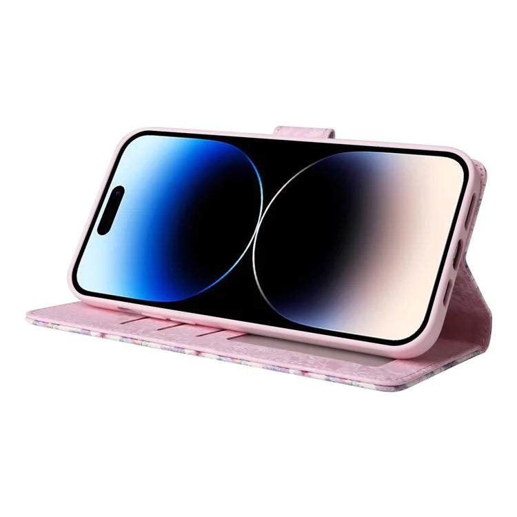 For iPhone 15 Pro Max Lacquered Phone Case RFID Blocking Leather Flip Cover