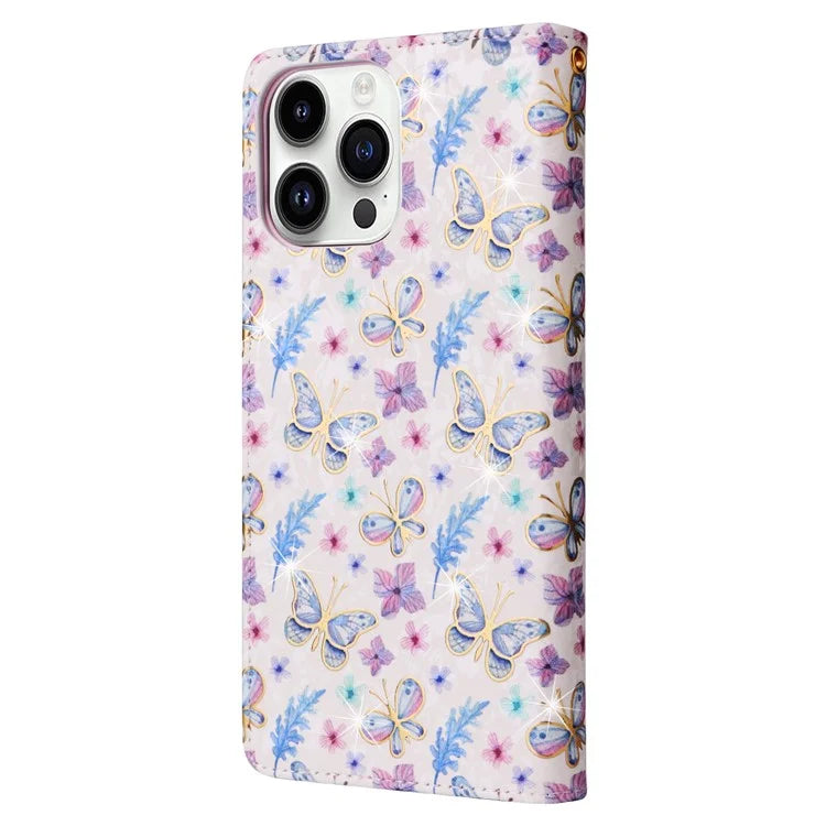 For iPhone 15 Pro Max Lacquered Phone Case RFID Blocking Leather Flip Cover