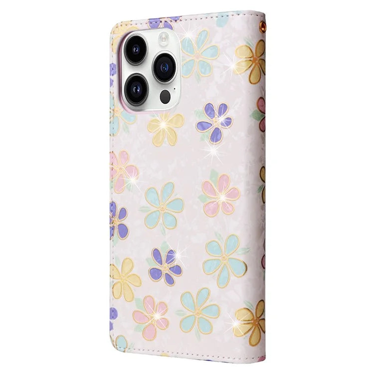 For iPhone 15 Pro Max Lacquered Phone Case RFID Blocking Leather Flip Cover