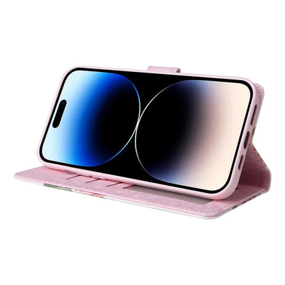 For iPhone 15 Pro Max Lacquered Phone Case RFID Blocking Leather Flip Cover