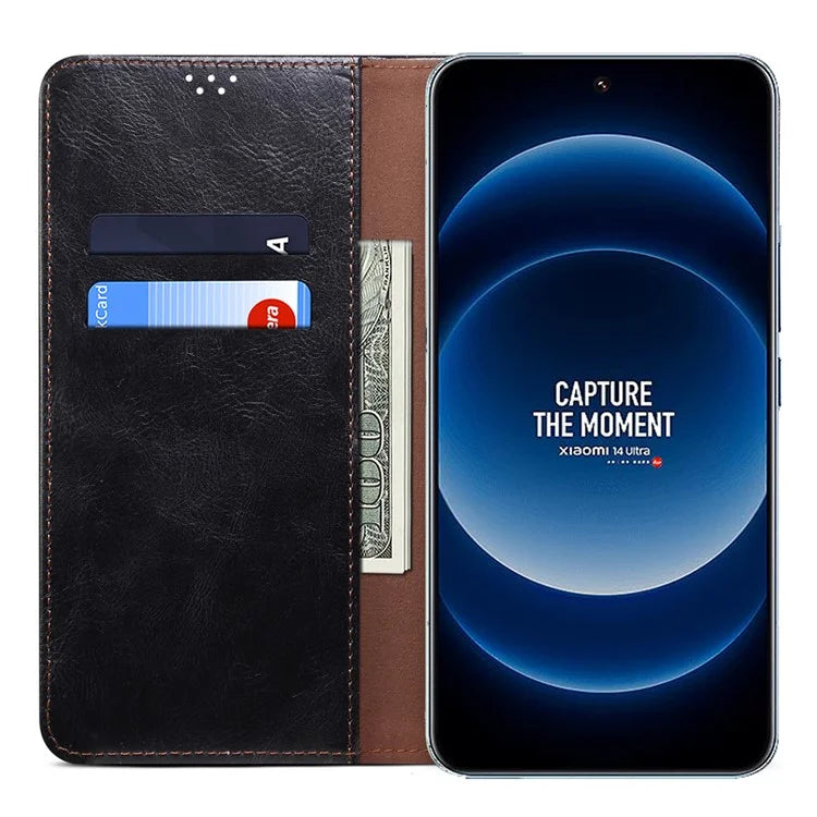 For Xiaomi 14 Ultra Leather Case Waxy Crazy Horse Texture Wallet Phone Cover