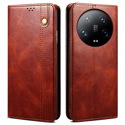 For Xiaomi 14 Ultra Leather Case Waxy Crazy Horse Texture Wallet Phone Cover