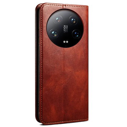 For Xiaomi 14 Ultra Leather Case Waxy Crazy Horse Texture Wallet Phone Cover