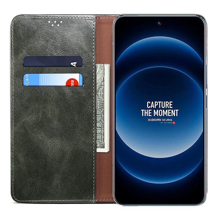 For Xiaomi 14 Ultra Leather Case Waxy Crazy Horse Texture Wallet Phone Cover