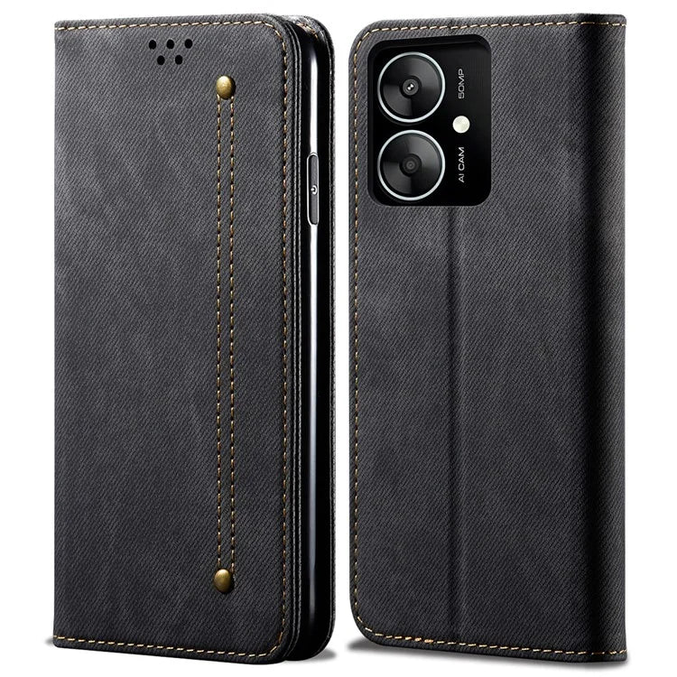 For Xiaomi Poco M6 5G / Redmi 13C 5G / 13R 5G Flip Phone Case Jeans Cloth Texture Leather Cover