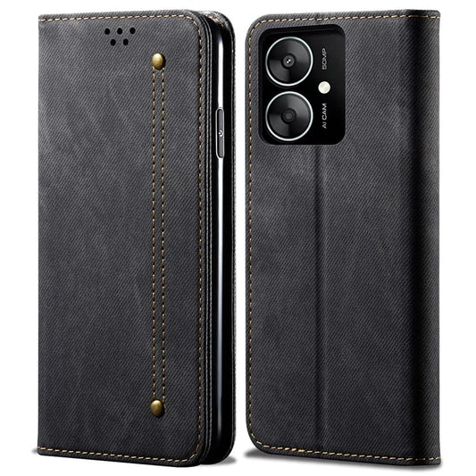 For Xiaomi Poco M6 5G / Redmi 13C 5G / 13R 5G Flip Phone Case Jeans Cloth Texture Leather Cover