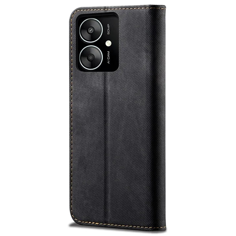For Xiaomi Poco M6 5G / Redmi 13C 5G / 13R 5G Flip Phone Case Jeans Cloth Texture Leather Cover