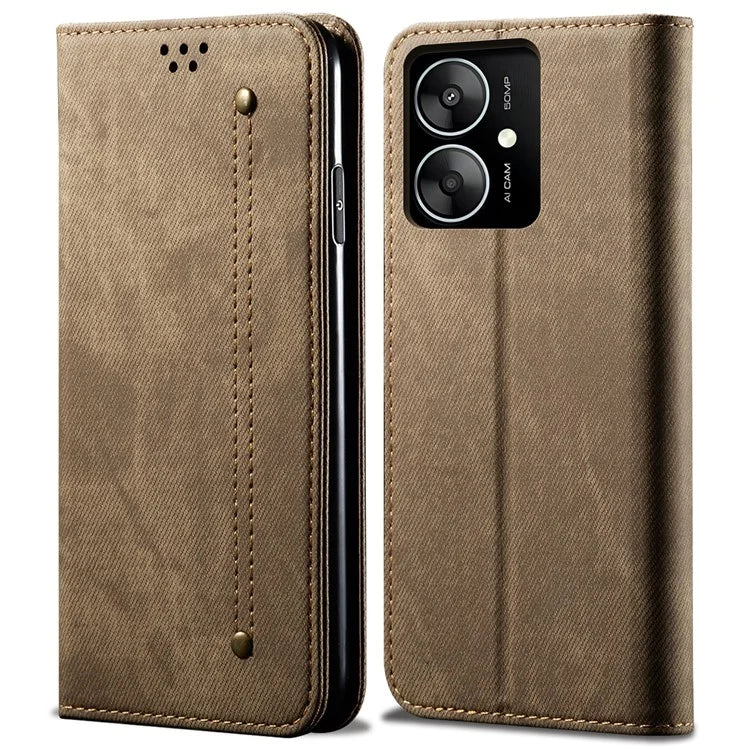 For Xiaomi Poco M6 5G / Redmi 13C 5G / 13R 5G Flip Phone Case Jeans Cloth Texture Leather Cover