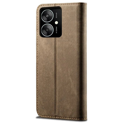 For Xiaomi Poco M6 5G / Redmi 13C 5G / 13R 5G Flip Phone Case Jeans Cloth Texture Leather Cover