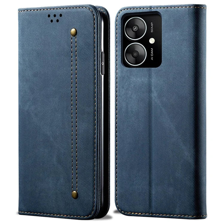 For Xiaomi Poco M6 5G / Redmi 13C 5G / 13R 5G Flip Phone Case Jeans Cloth Texture Leather Cover
