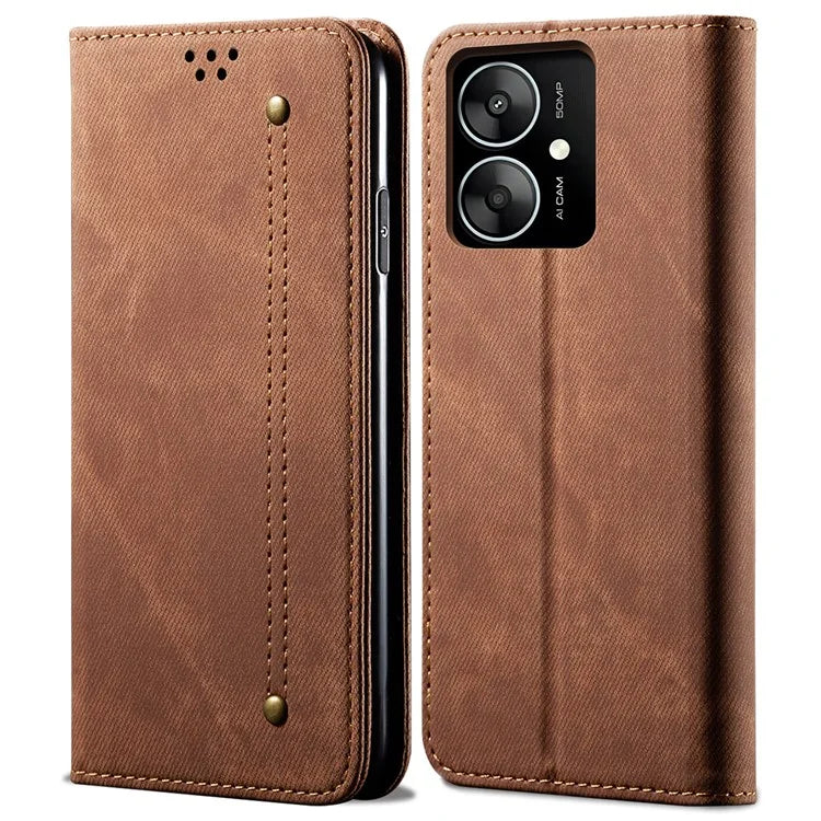 For Xiaomi Poco M6 5G / Redmi 13C 5G / 13R 5G Flip Phone Case Jeans Cloth Texture Leather Cover