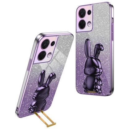 Cell Phone Case for Oppo Reno8 5G (Global Version) , PC+TPU Cute Rabbit Kickstand Cover