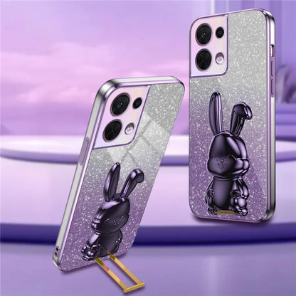 Cell Phone Case for Oppo Reno8 5G (Global Version) , PC+TPU Cute Rabbit Kickstand Cover