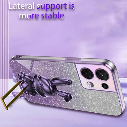 Cell Phone Case for Oppo Reno8 5G (Global Version) , PC+TPU Cute Rabbit Kickstand Cover
