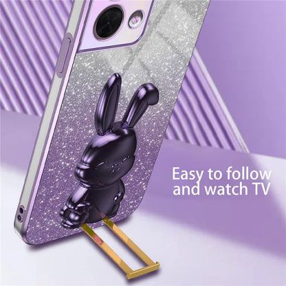 Cell Phone Case for Oppo Reno8 5G (Global Version) , PC+TPU Cute Rabbit Kickstand Cover