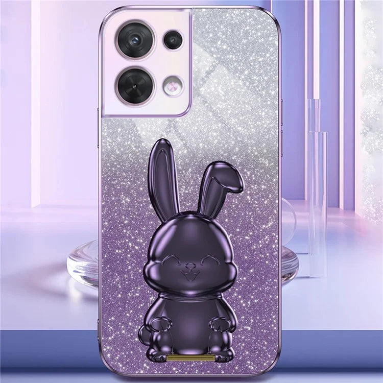 Cell Phone Case for Oppo Reno8 5G (Global Version) , PC+TPU Cute Rabbit Kickstand Cover