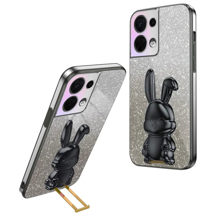 Cell Phone Case for Oppo Reno8 5G (Global Version) , PC+TPU Cute Rabbit Kickstand Cover