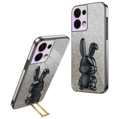 Cell Phone Case for Oppo Reno8 5G (Global Version) , PC+TPU Cute Rabbit Kickstand Cover