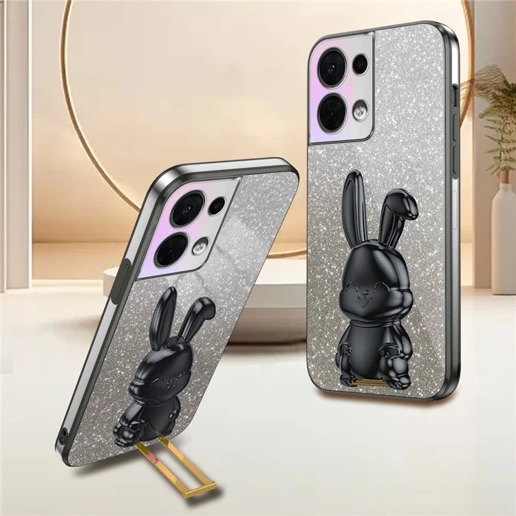 Cell Phone Case for Oppo Reno8 5G (Global Version) , PC+TPU Cute Rabbit Kickstand Cover