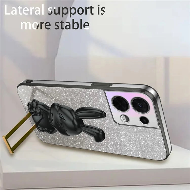 Cell Phone Case for Oppo Reno8 5G (Global Version) , PC+TPU Cute Rabbit Kickstand Cover