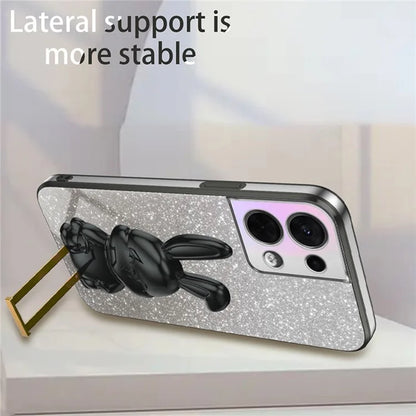 Cell Phone Case for Oppo Reno8 5G (Global Version) , PC+TPU Cute Rabbit Kickstand Cover