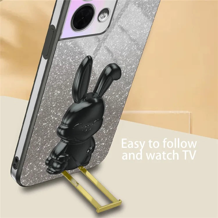 Cell Phone Case for Oppo Reno8 5G (Global Version) , PC+TPU Cute Rabbit Kickstand Cover