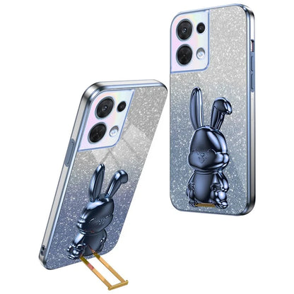 Cell Phone Case for Oppo Reno8 5G (Global Version) , PC+TPU Cute Rabbit Kickstand Cover