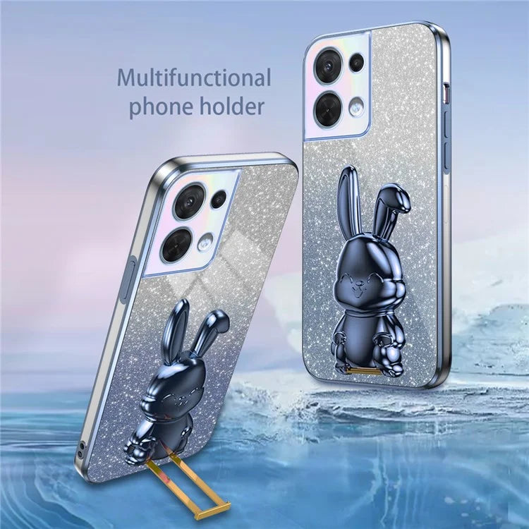 Cell Phone Case for Oppo Reno8 5G (Global Version) , PC+TPU Cute Rabbit Kickstand Cover