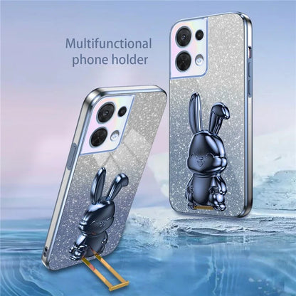 Cell Phone Case for Oppo Reno8 5G (Global Version) , PC+TPU Cute Rabbit Kickstand Cover