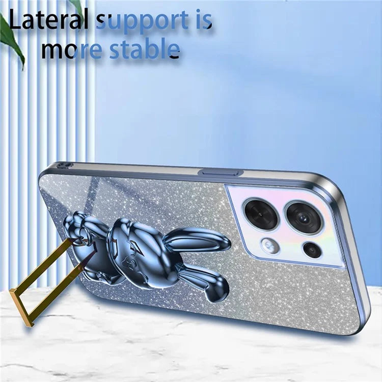 Cell Phone Case for Oppo Reno8 5G (Global Version) , PC+TPU Cute Rabbit Kickstand Cover