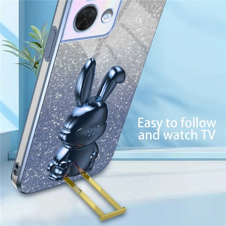 Cell Phone Case for Oppo Reno8 5G (Global Version) , PC+TPU Cute Rabbit Kickstand Cover