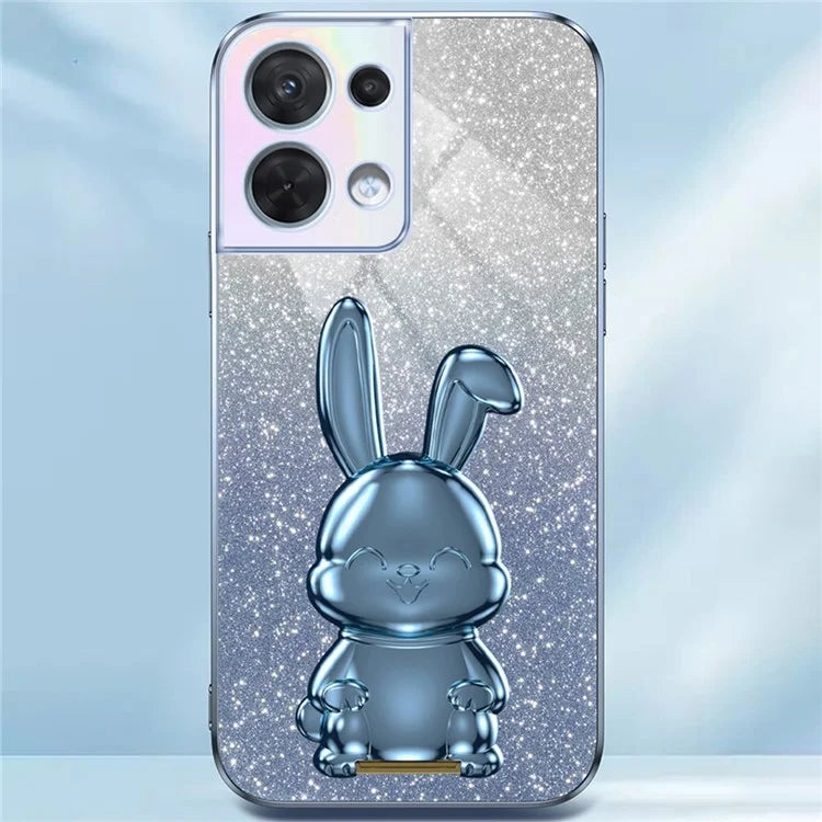 Cell Phone Case for Oppo Reno8 5G (Global Version) , PC+TPU Cute Rabbit Kickstand Cover