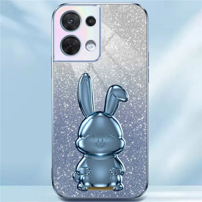 Cell Phone Case for Oppo Reno8 5G (Global Version) , PC+TPU Cute Rabbit Kickstand Cover