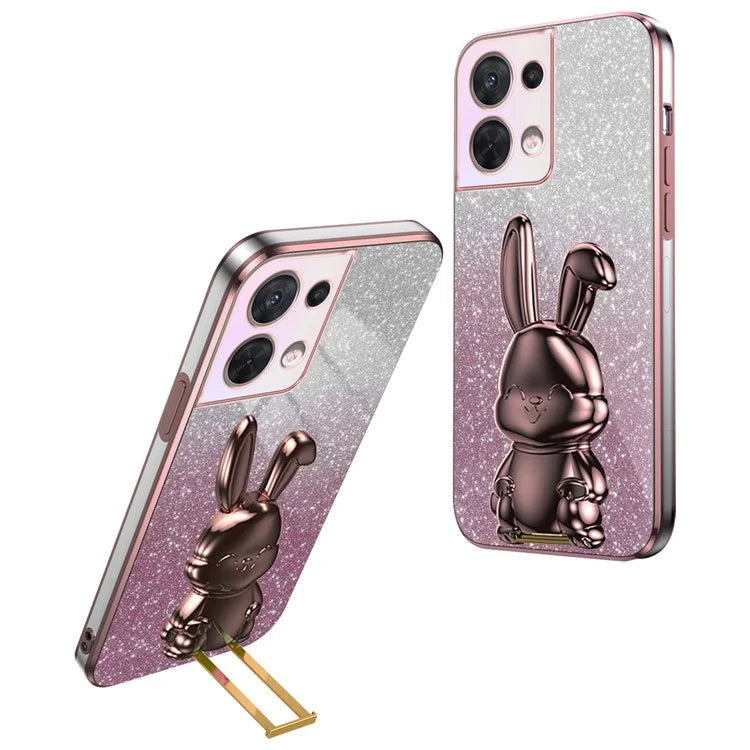 Cell Phone Case for Oppo Reno8 5G (Global Version) , PC+TPU Cute Rabbit Kickstand Cover