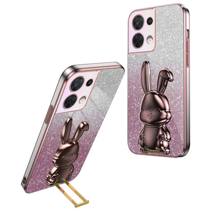 Cell Phone Case for Oppo Reno8 5G (Global Version) , PC+TPU Cute Rabbit Kickstand Cover
