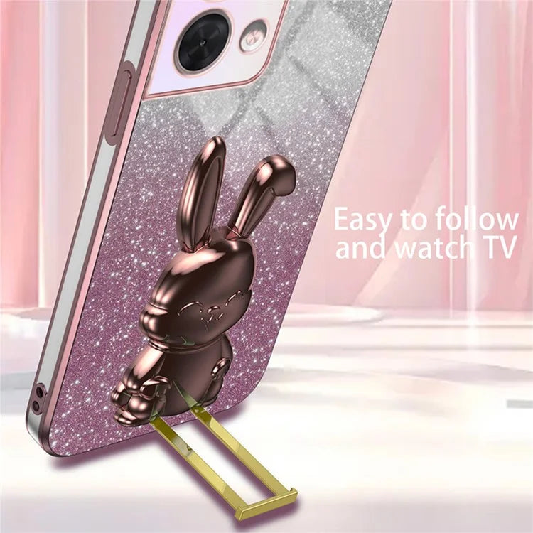 Cell Phone Case for Oppo Reno8 5G (Global Version) , PC+TPU Cute Rabbit Kickstand Cover