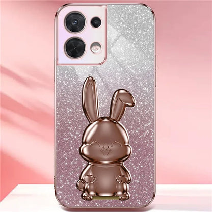 Cell Phone Case for Oppo Reno8 5G (Global Version) , PC+TPU Cute Rabbit Kickstand Cover