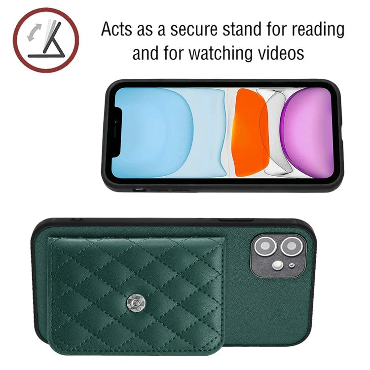YB Leather Coating Series-8 For iPhone 11 RFID Blocking Phone Case Card Holder Kickstand Cover
