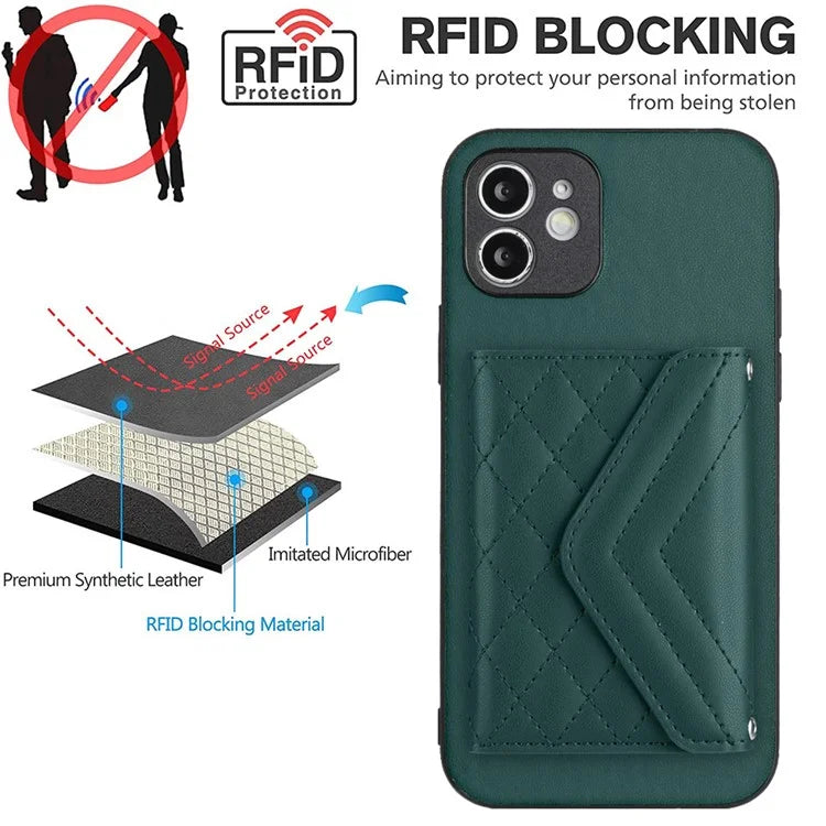 YB Leather Coating Series-8 For iPhone 11 RFID Blocking Phone Case Card Holder Kickstand Cover